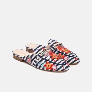 Aldo Adrelassi Mules Women's Size 7.5 Striped Floral Embroidered Slip-On Flats
